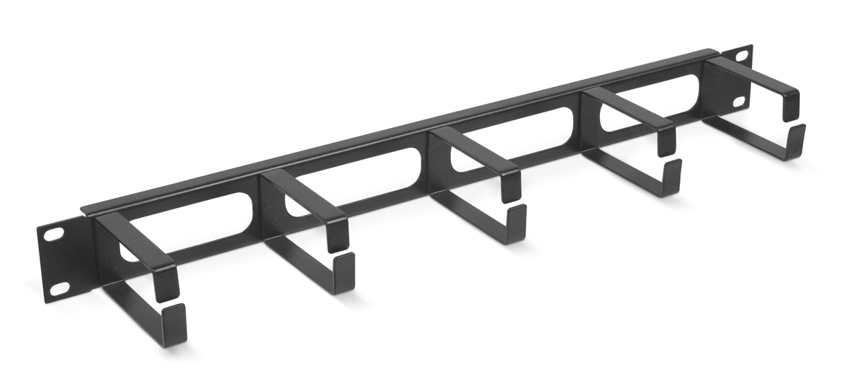 

Кабельный организатор Cabeus JB08-1U-BK горизонтальный 19" 1U, 5 колец, цвет черный (RAL9004), металлический, JB08-1U-BK