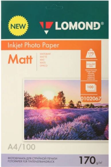 

Фотобумага Lomond 102067 170 г/м2, А4, односторонняя, матовая, 100 л, 102067