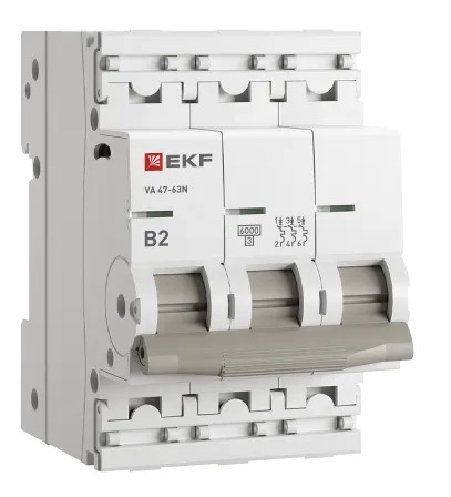 

Автоматический выключатель EKF M636302B 3P 2А (B) 6кА ВА 47-63N PROxima, M636302B
