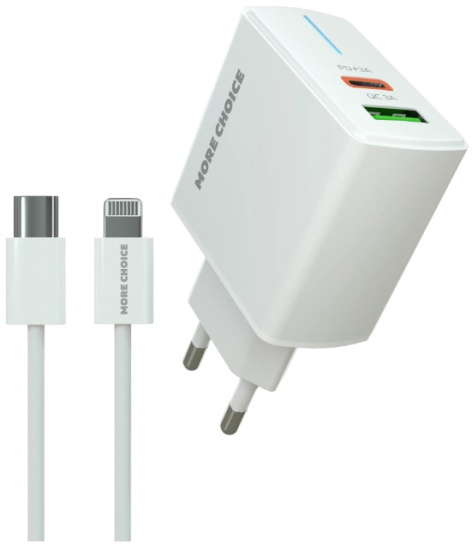 Изображение товара Зарядное устройство More Choice NC61i USB-C Lightning 20 Вт быстрый зарядка