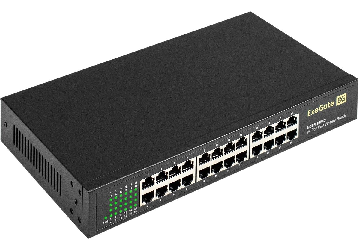 

Коммутатор неуправляемый Exegate EDES-1024D EX298692RUS 24-портовый UTP 10/100Mbps, EDES-1024D