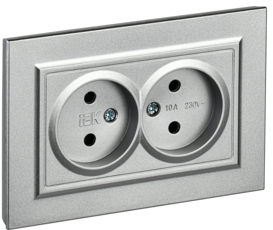 

Розетка двухместная без заземления в сборе IEK BR-R20-10-K47-F BRITE без защитных шторок 10А РС12-2-БрА Алюминевый, BR-R20-10-K47-F