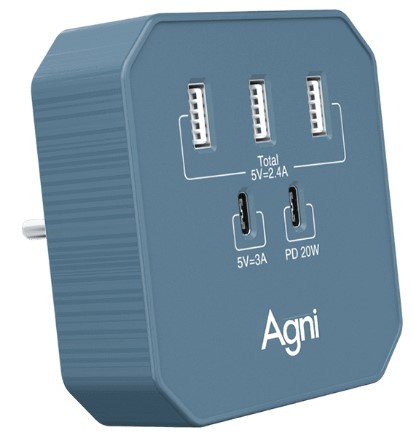 Изображение товара Зарядное устройство AGNI TP-WB2U3E-blue 5 портов Type C и USB быстрая зарядка