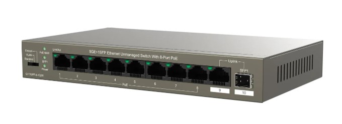 

Коммутатор неуправляемый IP-Com G1110PF-8-102W (L2) 9x1Гбит/с 1xКомбо(1000BASE-T/SFP) 1SFP 8PoE 92W неуправляемый, G1110PF-8-102W