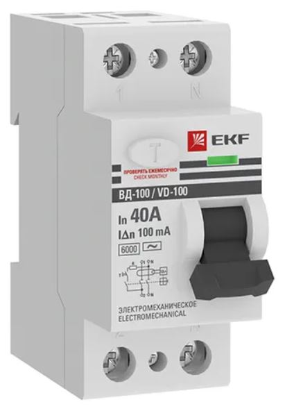 

УЗО EKF elcb-2-6-40-100-em-pro ВД-100 2P 40А 100мА тип АС электромеханический 6кА PROXIMA, elcb-2-6-40-100-em-pro