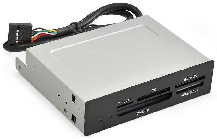 

Карт-ридер внутренний Exegate CR-415 EX283581RUS USB2.0, 3.5", мультиформатный: CF/SD/MMC/MS/MS Duo/MS pro/T flash, черный, металл, CR-415