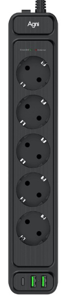 Изображение товара Сетевой фильтр AGNI TP-FS3U5E-PD-2m black с USB и Type-C