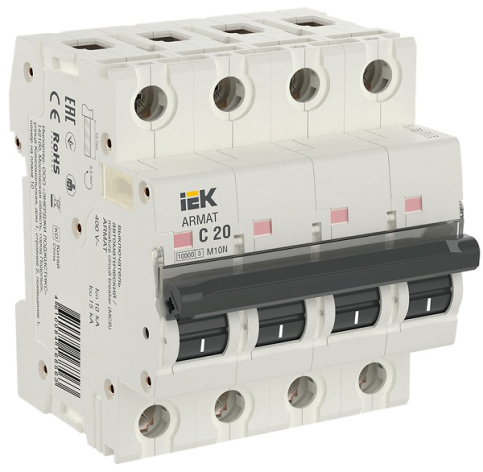 Изображение товара Автоматический выключатель IEK AR-M10N-4-C020 серия ARMAT 20А 400В IP20 4 полюса