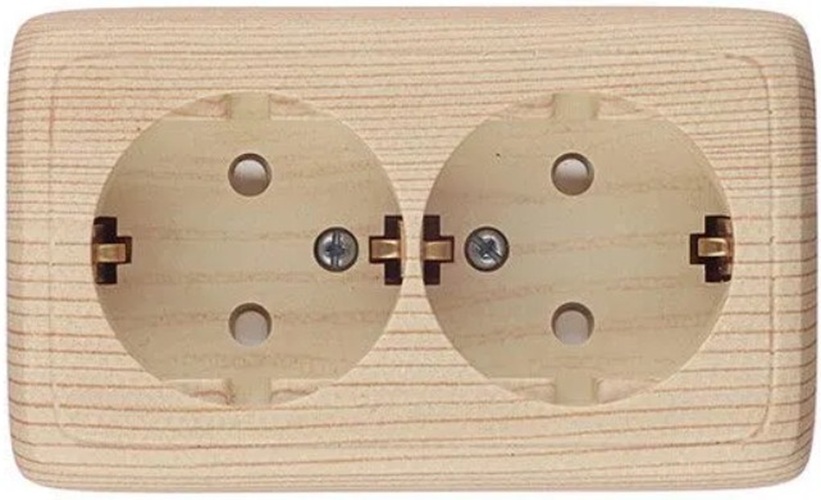 

Розетка с заземлением ОП HEGEL РА16-154-02 двойная Альфа 16А шторки, с изолир. пластиной сосна, РА16-154-02