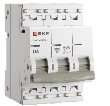 Изображение товара Автоматический выключатель EKF M63MA6310D 3P 10A IP20 для защиты от короткого замыкания