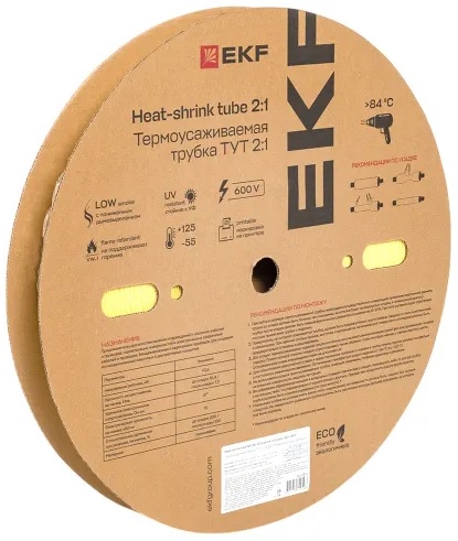 

Термоусаживаемая трубка EKF tut-25-y ТУТ нг 25/12,5 желтая рулон, tut-25-y