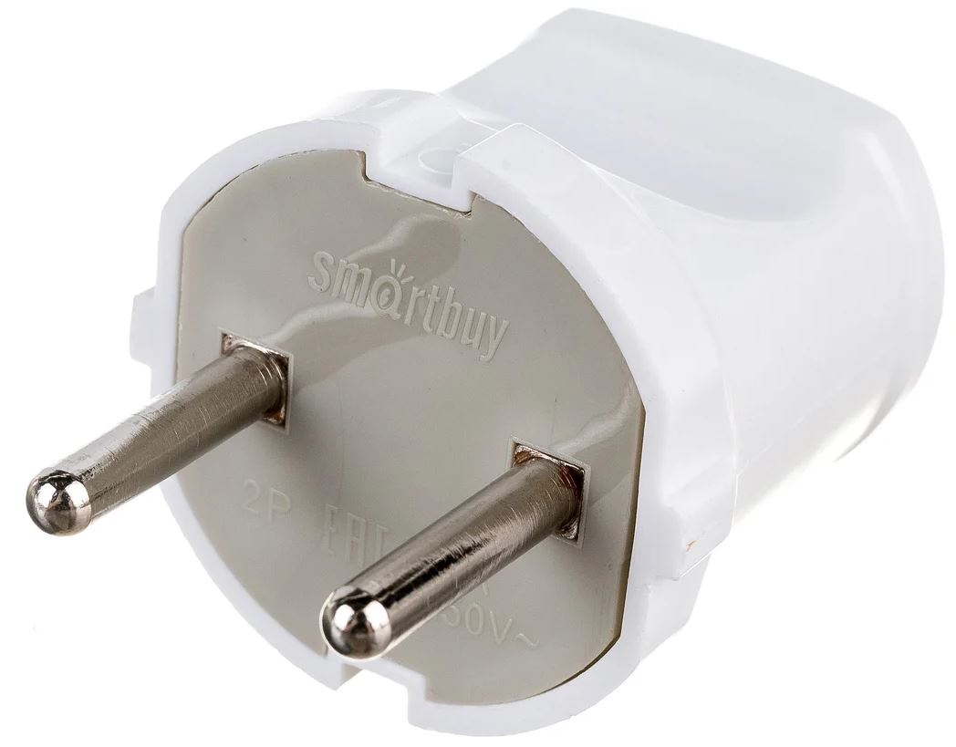 

Вилка SmartBuy SBE-10-P04-w прямая без заземления белая 10А 250В (1/60), SBE-10-P04-w