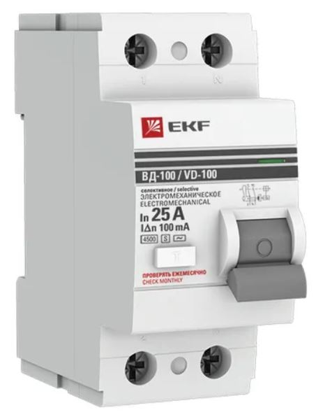 

УЗО EKF elcb-2-25-100S-em-pro ВД-100 2P (S) 25А 100мА тип АС электромеханический 4,5кА селективный PROXIMA, elcb-2-25-100S-em-pro