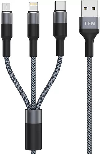 

Кабель интерфейсный TFN CFZ3IN1GR 3in1 USB-A/Lightning+USB-C+microUSB 1.0m graphite, CFZ3IN1GR
