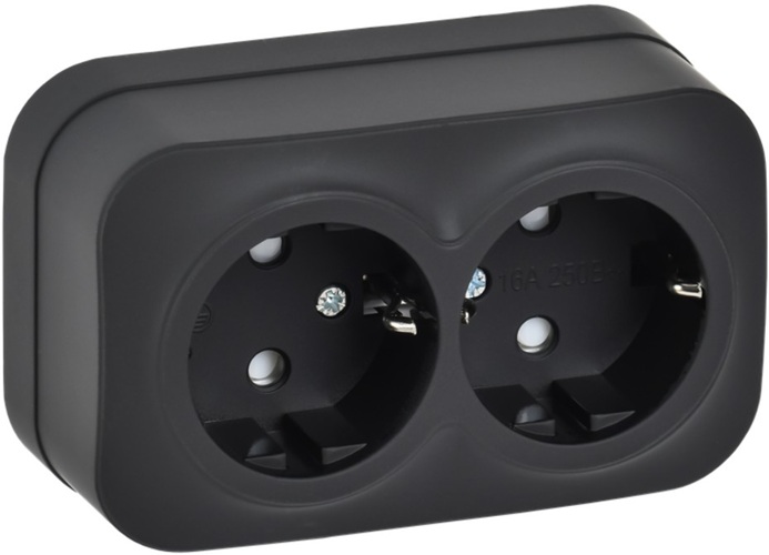 

Розетка двухместная с заземлением IEK ERH24-K02M-16 GLORY для открытой установки с защитными шторками 16А РСш22-3-ХЧм черный матовый, ERH24-K02M-16