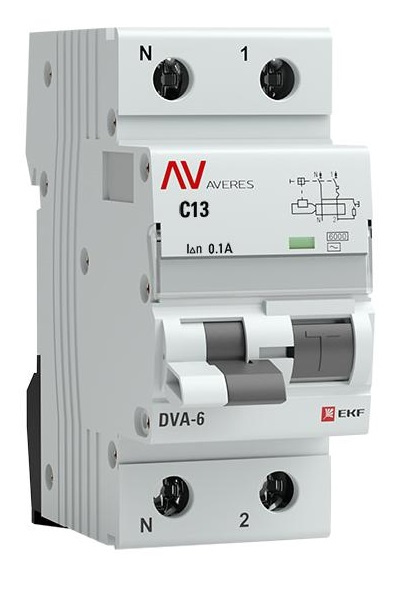 Изображение товара Автомат EKF rcbo6-1pn-13C-100-ac-av дифференциальный с защитой по утечке тока 13 А