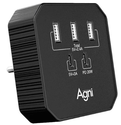 Изображение товара Зарядное устройство AGNI TP-WB2U3E-black с 5 портами для быстрой зарядки