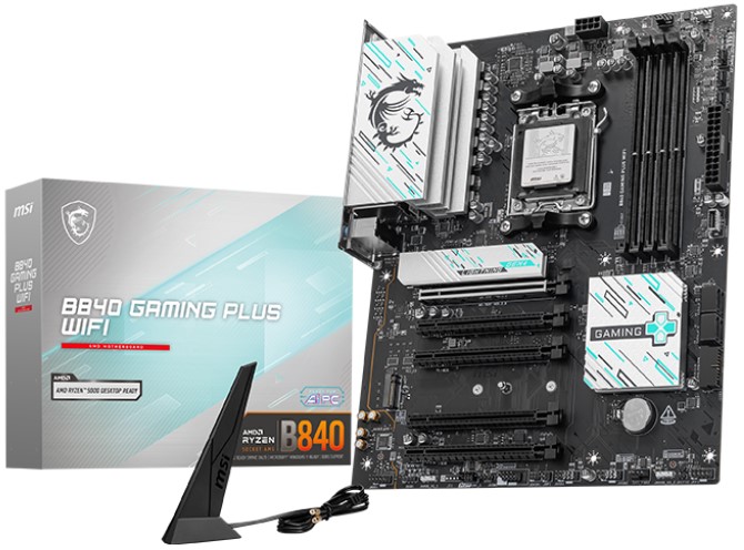 

Материнская плата ATX MSI B840 GAMING PLUS WIFI (AM5, AMD B840, 4*DDR5, 5*PCIe, 2*M.2, 4*SATA3, WiFi, BT, 8*USB 2.0, 2*Usb Type-C, HDMI), B840 GAMING PLUS WIFI