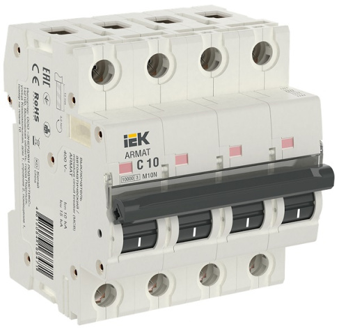 Изображение товара Автоматический выключатель IEK AR-M10N-4-C010 серии ARMAT 10А IP20