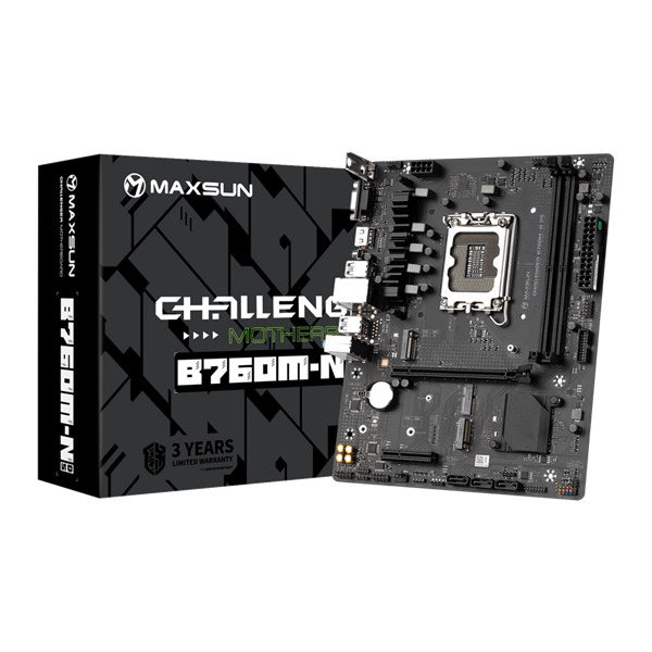 

Материнская плата mATX MAXSUN Challenger B760M-N D5 (LGA1700, B760, 2*DDR5 (6000), 3*SATA, 2*M.2, 2*USB 3.2, 4*USB 2.0, PCIe x16, PCIe x4, VGA, HDMI), Challenger B760M-N D5