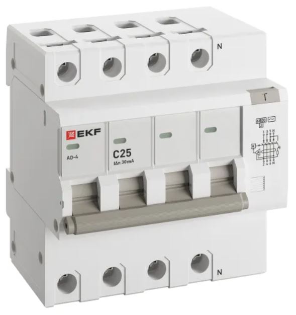 

Автомат дифференциальный EKF DA4-6-25-30-pro АД-4 4P 25А характеристика C 30мА тип АС электронный 6кА PROXIMA, DA4-6-25-30-pro