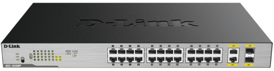 

Коммутатор неуправляемый D-link DGS-1026MP/B2A 24x1000Base-T PoE, 2xCombo 1000Base-T/SFP, PoE Budget 370W, metal case, DGS-1026MP/B2A