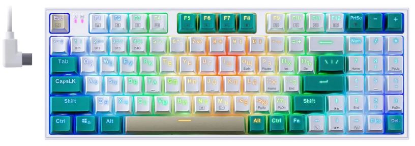 

Клавиатура беспроводная Redragon Veigar 71476 BT/2.4G/пров.,RGB, бело-голубой (1/10), Veigar