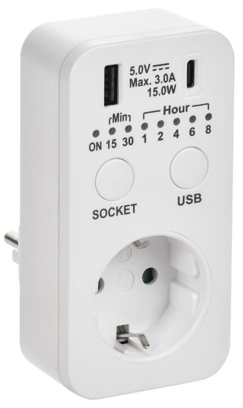 

Розетка-таймер IEK ERT12-1-16-O-15-2-20-K01 РТЭ-4 электронный с USB A+C 15мин-8ч 16А IP20 белый, ERT12-1-16-O-15-2-20-K01