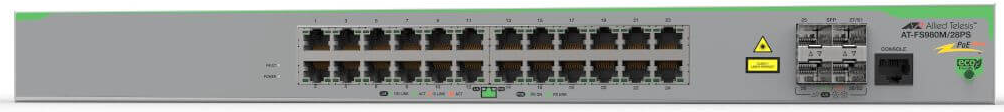 

Коммутатор PoE Allied Telesis AT-FS980M-28PS 24x10/100 POE+, 4x100/1000X SFP (2 for Stacking), AC power, AT-FS980M-28PS