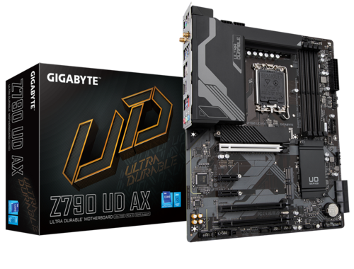 

Материнская плата ATX GIGABYTE Z790 UD AX (LGA1700, Z790, 4*DDR5 (7600), 6*SATA 6G RAID, 3*M.2, 5*PCIE, 2.5Glan, WiFi, BT, HDMI, DP, USB Type-C, 5*USB, Z790 UD AX