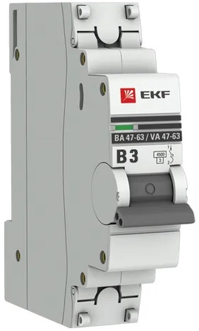 

Автоматический выключатель EKF mcb4763-1-03B-pro 1P 3А (В) 4,5kA ВА 47-63, mcb4763-1-03B-pro