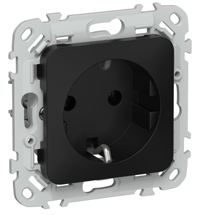 

Розетка с заземлением IEK FI-R11-16-1-K02 FLITE без защитных шторок безвинтовое крепление 16А РС11-1-ФлЧ черный, FI-R11-16-1-K02
