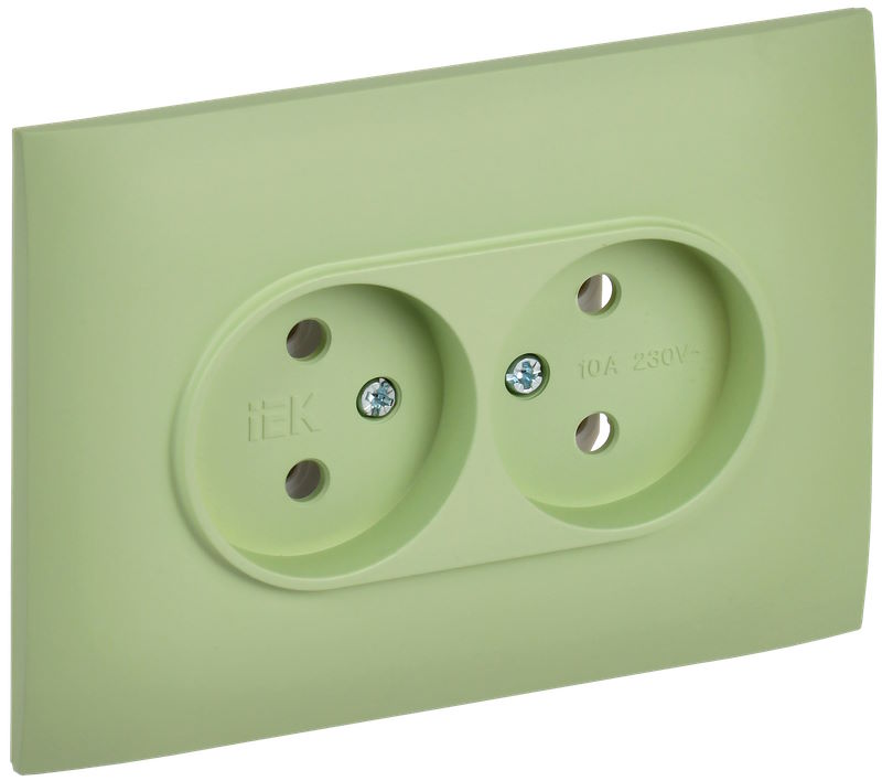 

Розетка двухместная без заземления в сборе IEK SK-R20-10-K06-F SKANDY без защитных шторок 10А SK-R10M мятная, SK-R20-10-K06-F