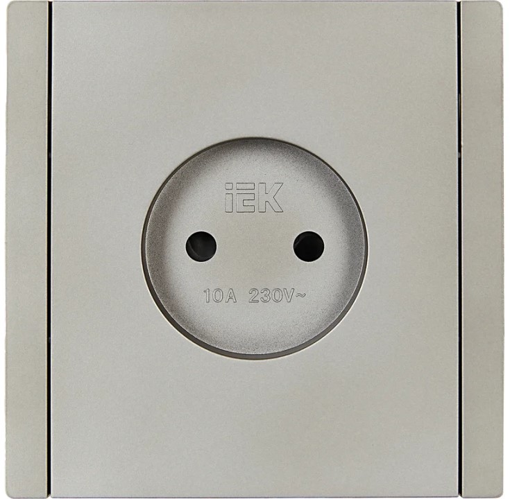 

Розетка без заземления IEK FP-R13-10-K46 FORTE&PIANO с защитными шторками в/к 10А FP517 сталь, FP-R13-10-K46