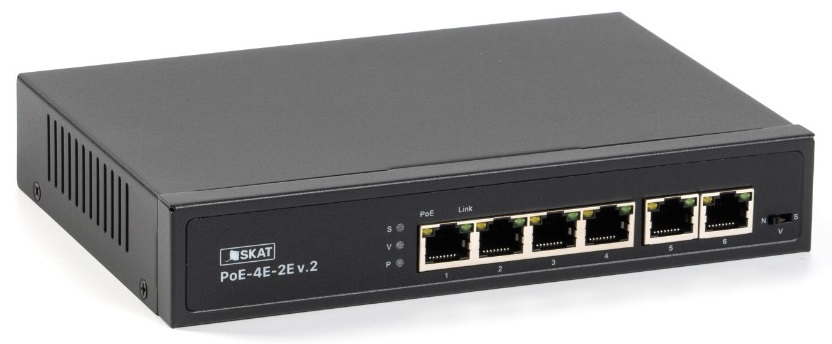 

Коммутатор Бастион SKAT PoE-4E-2E v.2 PoE Plus, мощность 65Вт, порты: 4-Ethernet, 2-Uplink, SKAT PoE-4E-2E v.2
