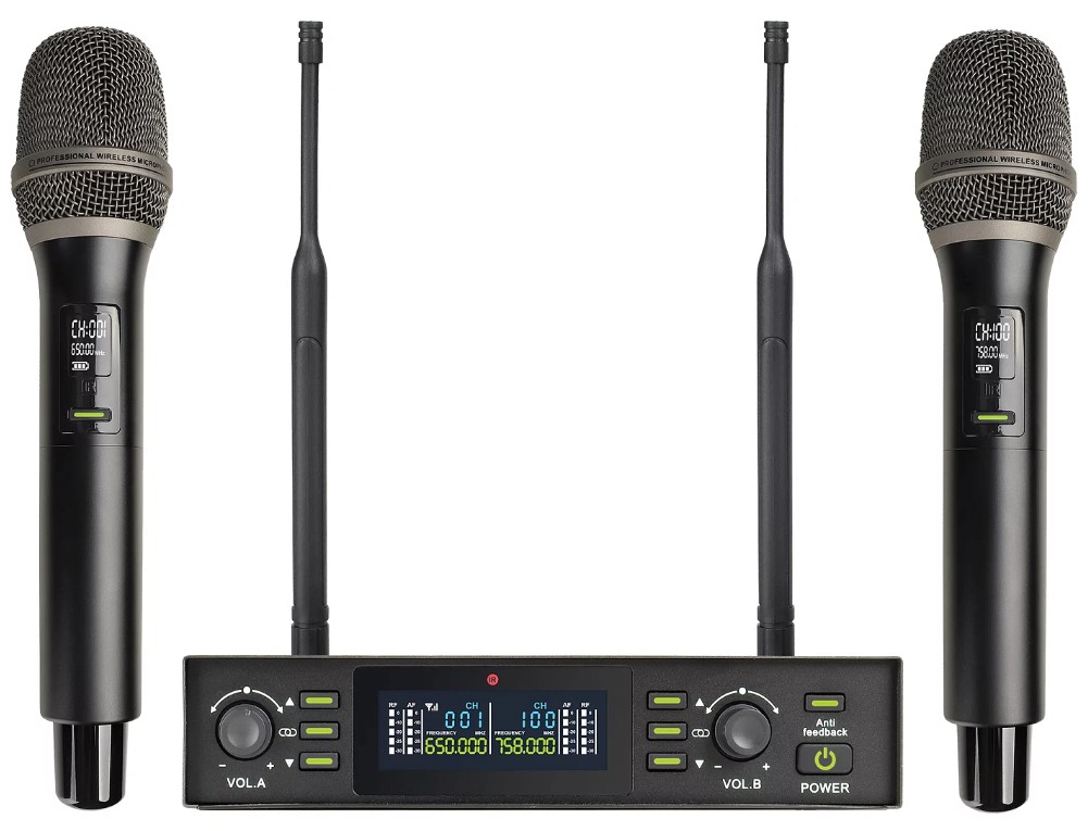 

Микрофонная система Axelvox DX800FK UHF 650 - 758 MHz, подавитель обратной связи, цифровая модуляция, LCD дисплей, DSP, ручной микрофон - 2 шт, DX800FK