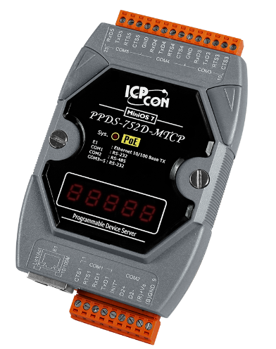 

Преобразователь ICP DAS PPDS-752D-MTCP CR Programmable Device Server with PoE, Modbus Gateway, 4 RS-232 ports, 1 RS-485 port and, PPDS-752D-MTCP CR