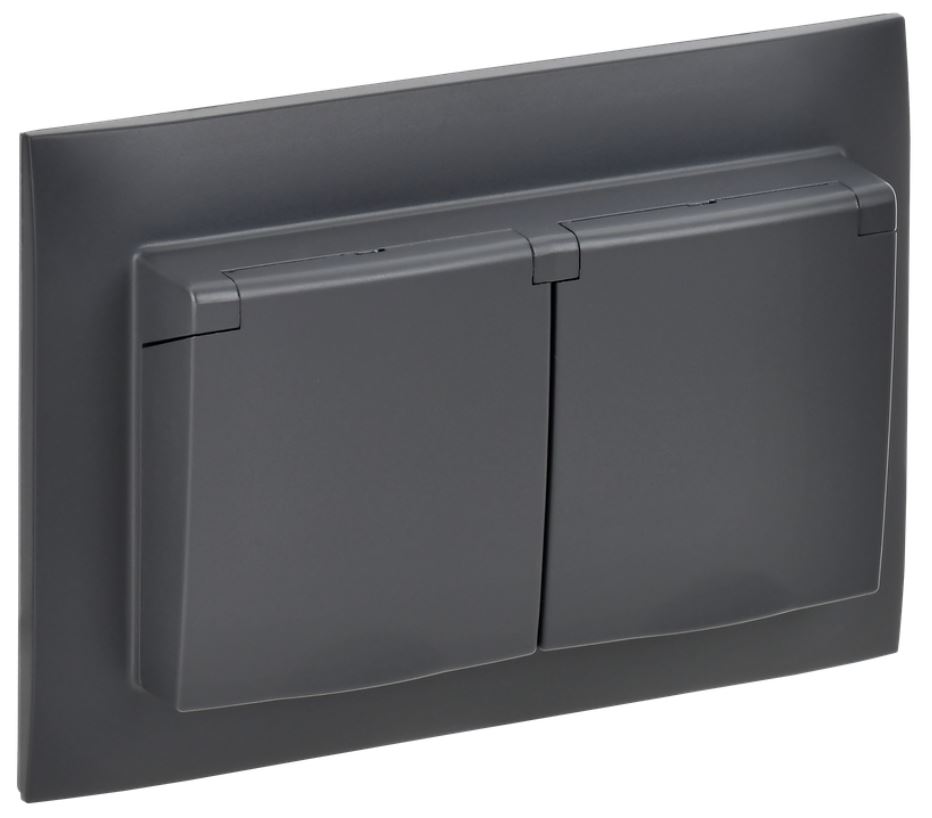 

Розетка двухместная с заземлением в сборе IEK SK-R26-16-44-K48-F SKANDY 16А IP44 SK-R12T, с крышкой, Титан, SK-R26-16-44-K48-F