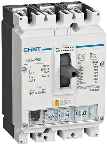 Изображение товара Автоматический выключатель CHINT NM8N 3 полюса 100-250 А литой корпус