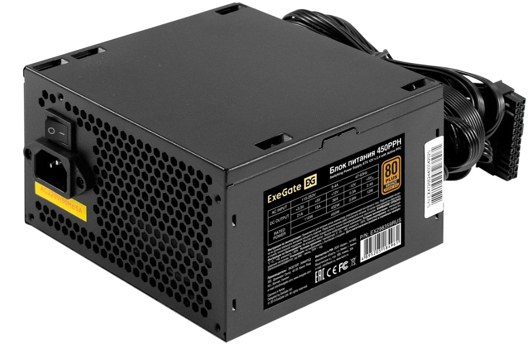 

Блок питания ATX Exegate 450PPH-OEM EX298359RUS-OEM 450W, 80+ Bronze, 450PPH-OEM
