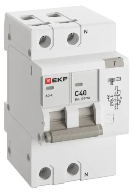 

Автомат дифференциальный EKF DA2-6-40-100-pro АД-2 2Р 40А характеристика C 100мА тип АС электронный 6кА PROXIMA, DA2-6-40-100-pro