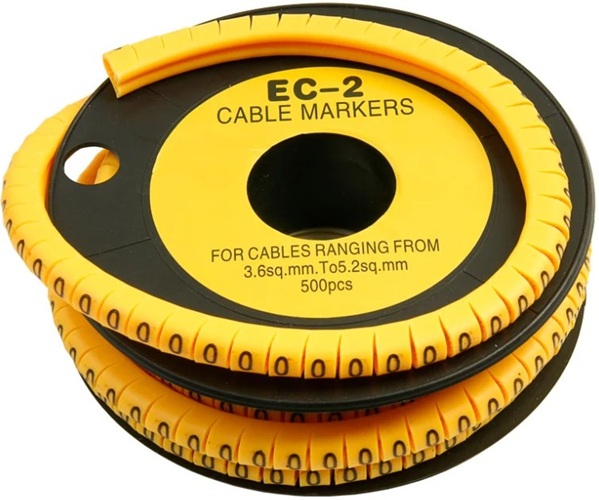 

Маркер на кабель Cabeus EC-2-0 д.7.4мм, цифра 0 (<500колец), EC-2-0