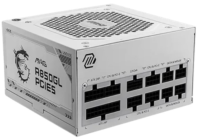 

Блок питания ATX MSI MAG A850GL PCIE5 WHITE 850W, 80+ Gold, 12VHPWR, full modular, MAG A850GL PCIE5 WHITE