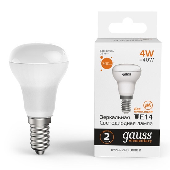 

Лампа светодиодная Gauss 63114 Elementary 4Вт цок.:E14 рефлек. 220B 3000K св.свеч.бел.теп. (10шт), 63114
