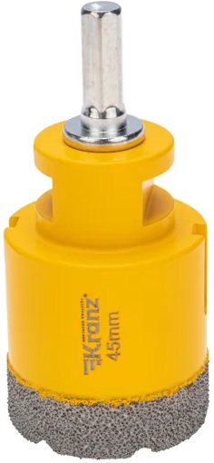 

Коронка алмазная KRANZ KR-92-1020 профессиональная по керамограниту и железобетону М14, вакуумное спекание, 45мм, для УШМ, KR-92-1020