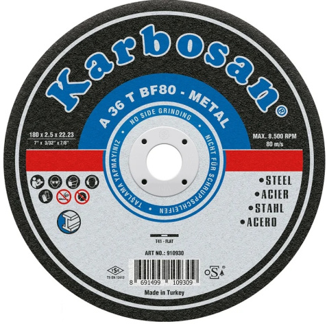 Изображение товара Диск-karbosan KAR-910930-3 Диск по металлу 180x22.23x2.5 мм 8500 об/мин