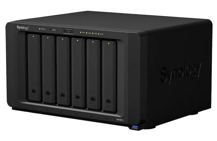 

Сетевое хранилище Synology DS1621+ 6x3.5/2.5" HDD/SSD SATA (2xNVMe), RAID 0/1/5/6/10/JBOD, 4xGbLAN, 3xUSB3.2, 2xeSATA, без HDD, DS1621+