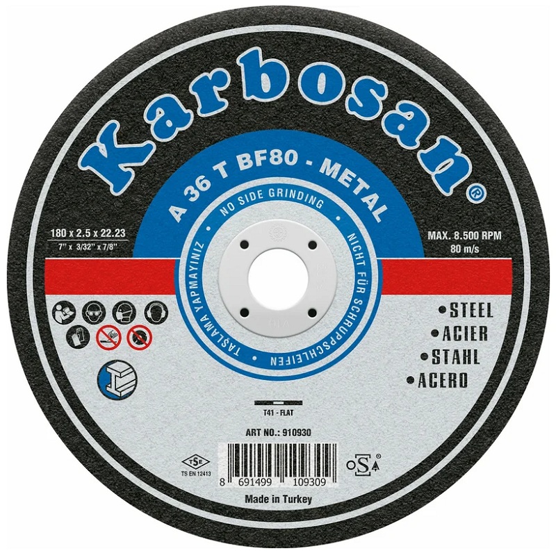 

Диск отрезной ООО САМ KAR-910930-25 Karbosan по металлу 180х2,5х22 25 шт, KAR-910930-25