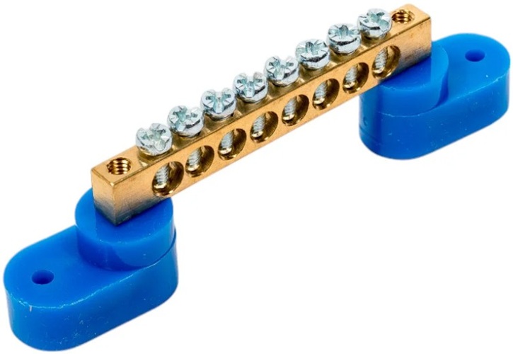 

Шина EKF sn0-63-08-2-r "0" N (6x9мм) 8 отв. латунь 2 синих угловых изолятора розн. стикер, sn0-63-08-2-r