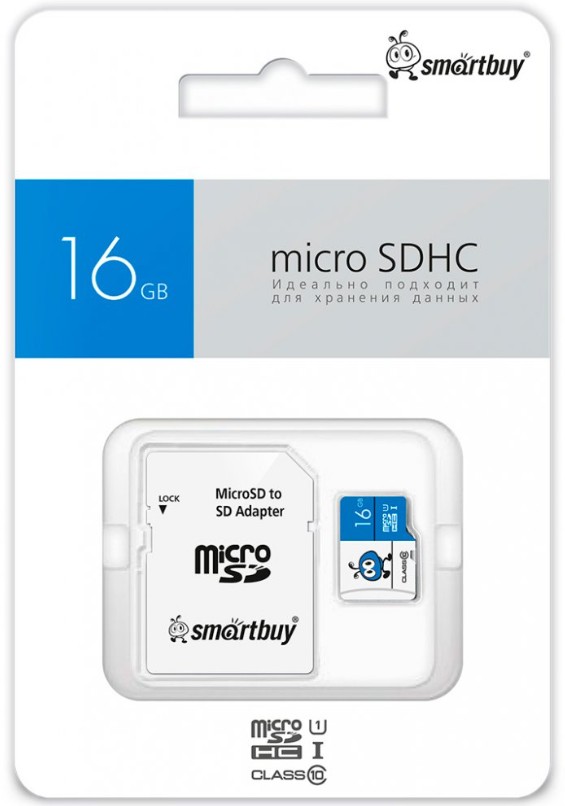 

Карта памяти MicroSDHC 16GB SmartBuy SB16GMSDU1BLUE01 Class 10 UHS-I синяя, SD адаптер, SB16GMSDU1BLUE01